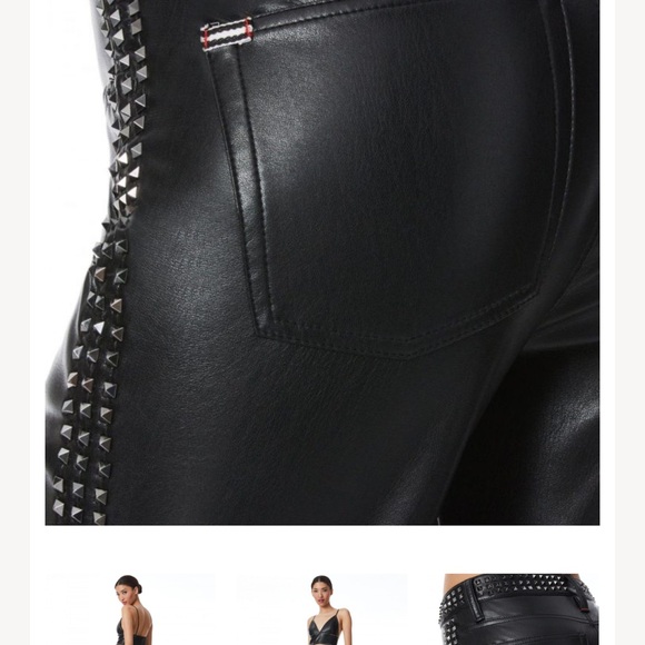 Alice & Olivia New NWT current style $795 100% leather metal studs pants size 4 - Picture 3 of 13